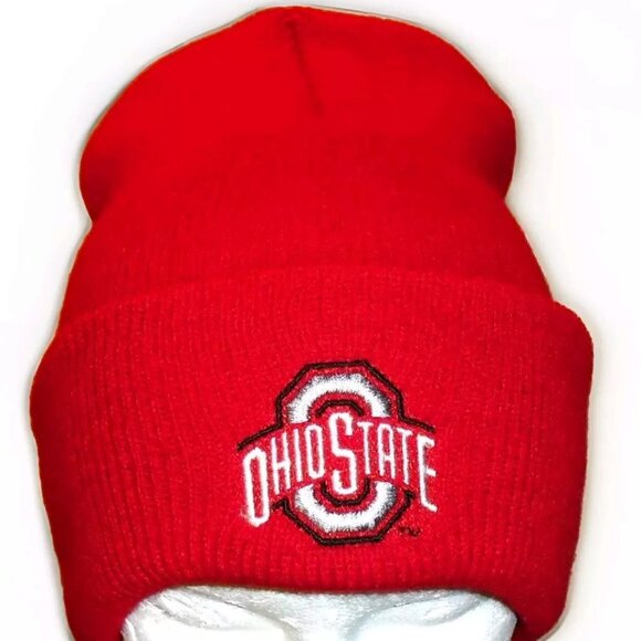 Ohio State Buckeyes University Mens Red Cuffed Cuff Winter Hat Beanie cap New - Picture 1 of 2